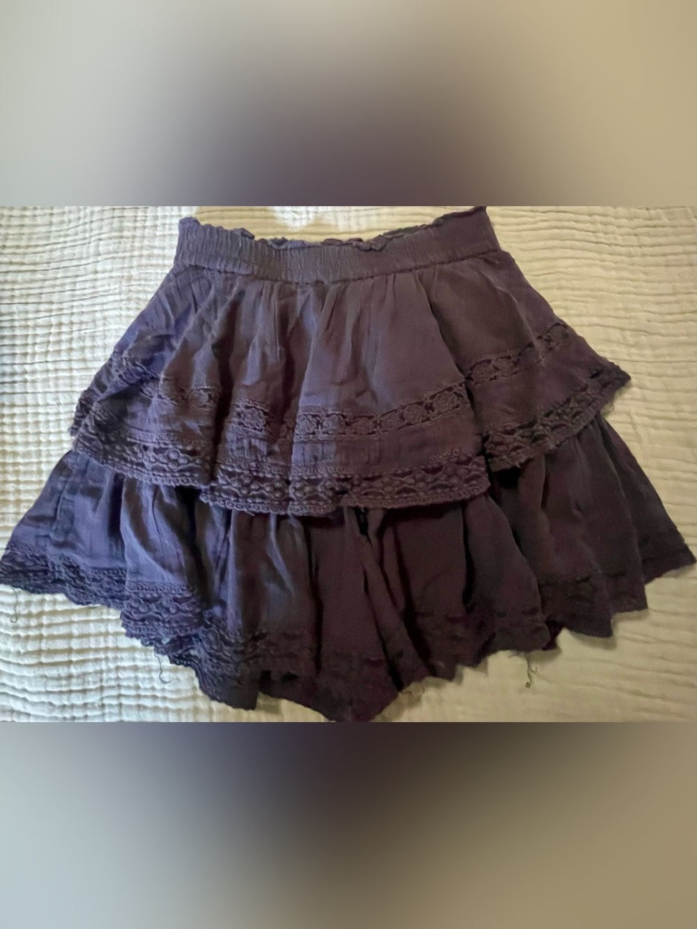 American Eagle Tiered Ruffle Eyelet Lace Mini Skirt - Charcoal Black - Size XS